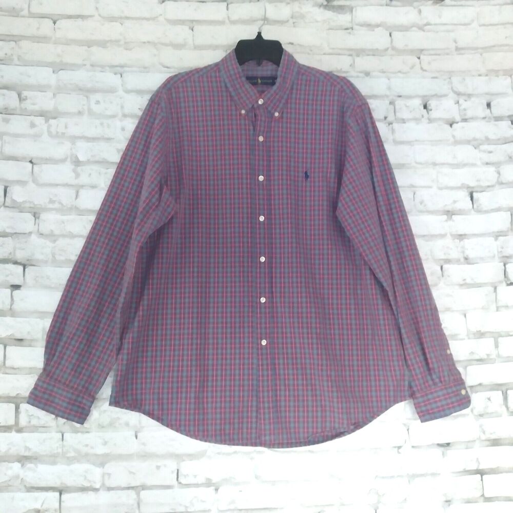 Ralph Lauren Shirt Mens XL Plaid Red Blue Long Sleeve Button Up Classic Preppy